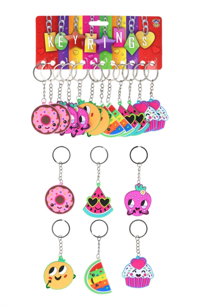 12pcs Fruity Sweet Keychain Key Rings 5cm 6 Assorted Designs