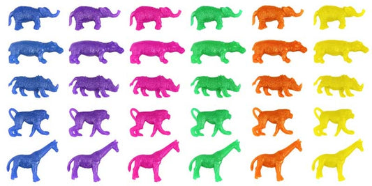 6 pcs Mini Stretchy Jungle Animals Assorted